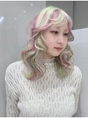 デザインカラーユニコーンカラーウェーブヘア