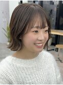 ◎美髪カールピンクブラウンミディアムボブ似合わせ前髪