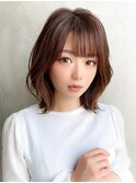 ミニウルフ前髪パーマ韓国くびれミディアムチェリーブラウン