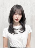 大人上品な透ける暗髪　韓国風レイヤー　艶髪　髪質改善　梅田