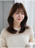 モーヴピンクベージュカラー韓国レイヤースタイル前髪カット