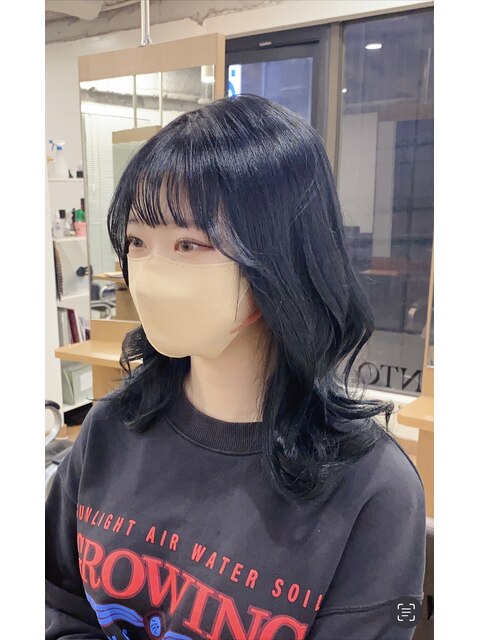 韓国風ブルーブラック × シースル前髪◎20代30代