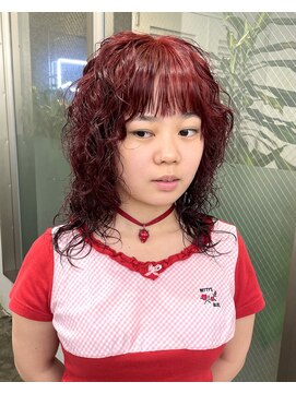 レコ 渋谷(LECO) ハードパーマウルフレイヤーカットブリーチなしレッドカラー