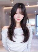 チョコグレージュ/20代30代大人かわいい/ミディアムレイヤー