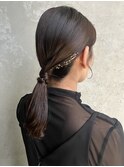 タイトヘアセット黒髪ヘアアレンジ金箔パーティーセット結婚式