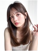 ロング前髪カット顔周りレイヤーココアベージュ_F41249