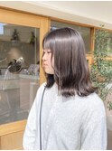 ミディアムボブ/くすみアッシュブラウン/ダークカラー
