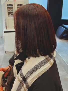 ミュラ(mulah) ブリーチなし透明感カラーレッドブラウン＊ミディアムボブ