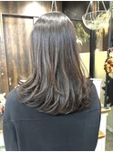 ロングショートワンカールパーマカーキグレージュ前髪錦糸町
