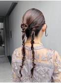 ツインタイト編み下ろしヘアセット結婚式参列お呼ばれヘアメイク