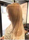 ロングショートワンカールパーマカーキグレージュ前髪錦糸町