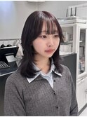 M黒髪小顔ヘアオリーブグレー艶髪クラゲヘアーココアベージュ