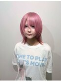 ウルフカット ダブルカラー ピンクカラー