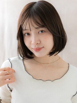 カバーヘア ブリス 上尾西口店(COVER HAIR bliss) シースルーバング黒髪ダークアッシュ切りっぱなしボブ30代40代X