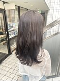 グレージュカラー/ミディアムヘア/斜めバング/外ハネ/グレー