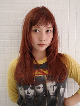 ヨー(Yoh-) 【レイヤーロング/阿部達哉】オレンジ/ブリーチ/顔まわり