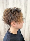 メンズショートツーブロック刈り上げツイストスパイラルパーマ