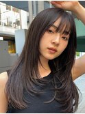顔周りレイヤーカットグレージュカラーくびれボブベージュカラー