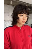 ミディアムウルフパーマ顔周りレイヤー暗髪グレー20代30代40代