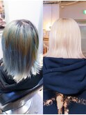 複雑履歴 ホワイトブロンド レイヤーボブ