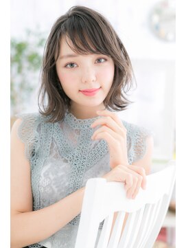 ミック ヘアアンドメイク アップ 駒込店(miq Hair&Make up) ツヤ感チャコールグレーセミウェットシースルーバングa1