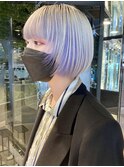 ホワイトラベンダーボブ_グレージュカラー斜めバング_ba468431