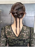 ブリーチなしショコラブラウンヘアセット編み込みシニヨン/今枝