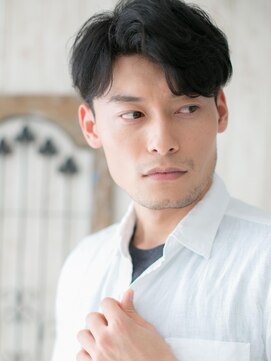 モッズヘア メン 仙台愛子駅前店(mod's hair men) かき上げセンターパート波巻きパーマ刈り上げ韓国ヘアb仙台愛子