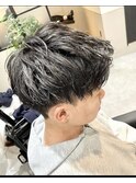ツイストパーマ七三オールバックマッシュウルフスリークショート