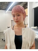 ペールコーラルピンクカラー　アシメベビーバング