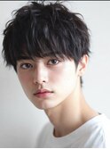 韓国マッシュ スペインカール スパイキーショートブルーブラック