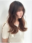 マロンベージュ 顔周りレイヤー ゆる巻き ダメージレスカラー