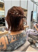 ハーフアップボブ_オリーブベージュレイヤーカットウェットヘア