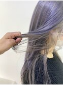 ロングウルフ　パープルグレー×ホワイトベージュインナーカラー