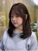 ミディアムレイヤー　ショコラグレージュ　韓国ヘア