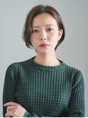 切りっぱなしショート・ボブ/絶壁解消/前髪なし/40代/30代/丸顔