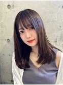 セミロングレイヤー_グレージュアッシュベージュ