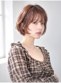 小顔見え丸みショートボブ×透明感カラー