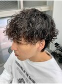 ダークアッシュニュアンスパーマ韓国マッシュベリーショート