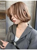 切りっぱなしボブ ベージュ カーテンバング海外風外国人風A0518