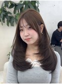 セミロング/顔周り/前髪/レイヤー/韓国風/ヘーゼルベージュ