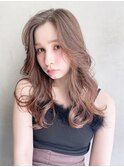ゆる巻きロング_チェリーブラウンフェミニンロング_89041