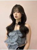 韓国ヘア/顔まわりカット/くびれヘア/前髪あり/グレージュカラー