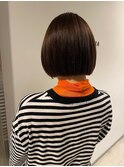 切りっぱなしボブ　チョコブラウン　髪質改善カラー