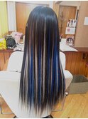 青×シルバーメッシュ　編み込みエクステ