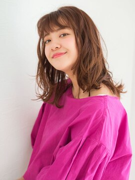 アドラーブル 万代店 (adorable) オレンジベージュ×レイヤーエアリーカールスタイル