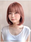 ピンクベージュ/ワンカールボブ/伸ばしかけヘア
