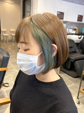 キャラ シャローネ 池袋(Chara Chalone) 大人かわいいショコラアッシュインナーグリーン【池袋/ボブ】