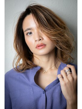 カバーヘア ブリス 川口(COVER HAIR bliss) オンブレハイライト外ハネカールボブパーマw川口20代30代40代