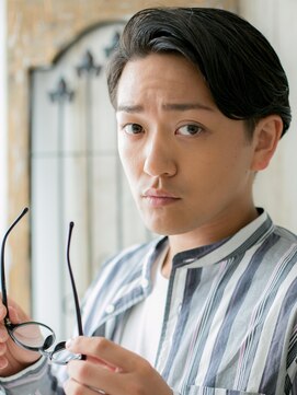 トニーアンドガイメン ホテル京阪仙台店(TONI&GUY MEN) 七三オールバック黒髪モテセミウェット耳だしショートf仙台